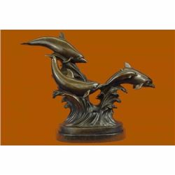 5 Dolphins Riding a Wave Bronze Sculpture Hot Cast Classic Artwork Marine Figure