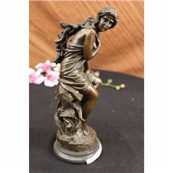Signed French Roche Fair Maiden Bronze Sculpture