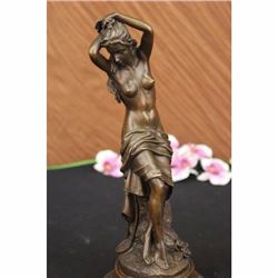 Signed Original French Artist Patoue Nude Naked Nymph Bronze Sculpture Statue NR
