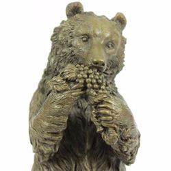 BRONZE SCULPTURE STATUE BEAR HEAD BUST WITH FOOD MARBLE FIGURE FIGURINE ANIMAL