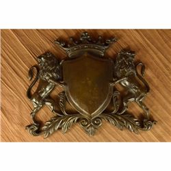 Signed Canova Traditional Crest Power Behind Shield Bronze Art Deco Sculpture