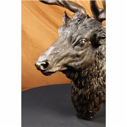 Signed Carl Kauba Life Size Elk Head Bust Bronze Stag Sculpture Statue