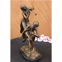 Signed Original Decarlo two Wood Nymphs Singing Bronze Sculpture Figurine Art