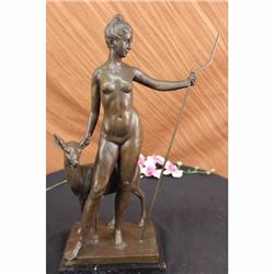 Signed Lange Artemis the Hellenic Goddess of Hunt Bronze Sculpture Statue