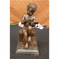 Signed Original Art Taylor Cute Nude Boy acting Bronze Sculpture Children Decor