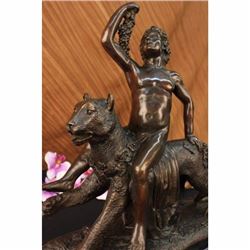 Original Vitaleh Wild Child Riding a Panther Bronze Sculpture Art Deco Figurine