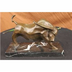Signed Truffot Abstract Modern Art Bull Bronze Sculpture Marble Base Figurine