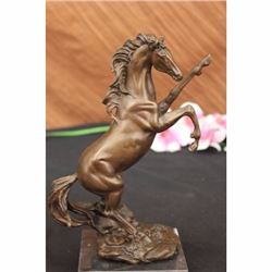 Signed Barye Wild Stallion Horse Bronze Marble Base Figurine Home Decor Art Deco