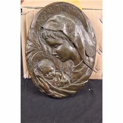 Signed Vintage Thomas Virgin Mary Holding Baby Jesus Wall Plaque Bronze