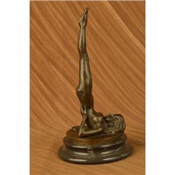 Signed Original Pasquale Delore Nude Lady in Yoga Pose Bronze Sculpture Statue