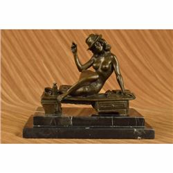 Signed Original Vitaleh Burlesque Dancer with Hat and Cigar Bronze Sculpture Art