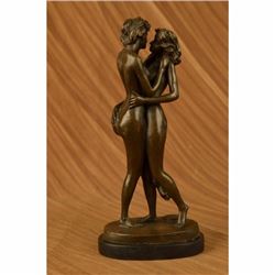 Signed Collector Edition Two Lesbian Lover Kissing Bronze Sculpture Statue Decor