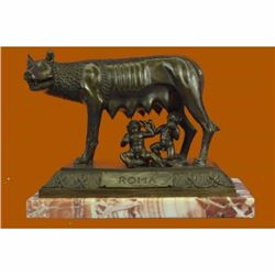 Handcrafted 30 LBS Romulus Bronze Sculpture With Rose Marble Base Figurine Decor
