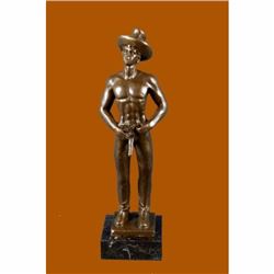 Signed Original Italian Artist Mario Nick Cowboy Gay Interest Bronze Sculpture