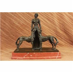 Hot Cast Bronze Art Deco Friends Forever Lady with Dogs Figurine Statue Chiparus