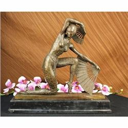 Large Fan Dancer by Chiparus Romanian Famous Artist Bronze Sculpture State Decor