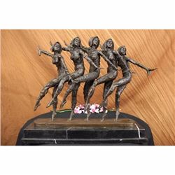 Signed 55 Lbs Large Five Chiparus Dancer Art Nouveau Marble Bronze Sculpture
