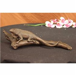 Bronze Iguana on Tree Branch Sculpture