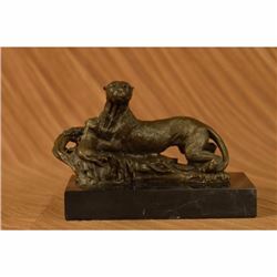 Cougar Panther Jaguar Cat Collector Art Bronze Marble Bookend Decor Sculpture