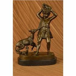 Rare Original Aldo Vitaleh Boy with his dog and Two Puppies Bronze Sculpture Art