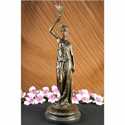 BRONZE ART DECO ART NOUVEAU SIGNED ROMAN GIRL STATUE MARBLE SEMI NUDE VINTAGE