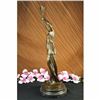 Image 2 : Elegant Bronze Marble Statue Victorian Lady Holding Torche Marble Sculpture