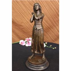 Original Maiden Bronze Sculpture Hot Cast Figure Art Deco Marble Base Figurine