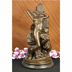 Signed Mercie Gorgeous Nude Model posing for Camera Bronze Sculpture Statue