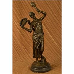 VINTAGE BRONZE HOT CAST AUSTRIAN LADY MANDOLIN BANJO PLAYER MUSICIAN SCULPTURE
