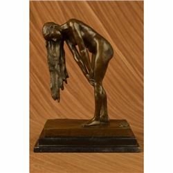 Signed High QualityALDO VITALEH Art Deco Bronze Nude Girl Marble Plinth Statue