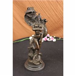 Nude Egyptian Princess protected by a cobra Snake Bronze Art Nouveau Sculpture