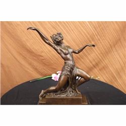 Bronze Exotic Nude Belly Dancer Head Wreath Sculpture Decor Statue Sculpture Art