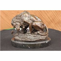 Signed Barye Snake and Lion Bronze Marble Sculpture Statue Figurine Art Deco LRG