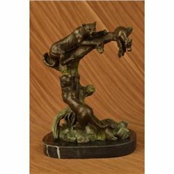 Signed Russell Cougar Lion Tiger Wild Animal Circus Cage Bronze Sculpture Statue