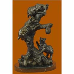 Western Art Charles Russell Black Bear Mother Cub Bronze Marble Statue Sculpture