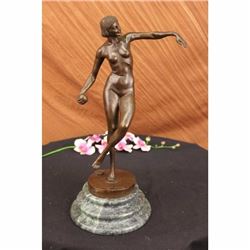 Lanceuse NUE Sculpture Statue BRONZE sur Marbre Signe Alliot Nude Erotic