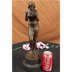 Signed Original Viclor Heinvich Woman Drinking Cup of Soup Bronze Marble