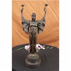 Signed Leonard Torch of Victory Art Nouveau Tall Woman Bronze Marble