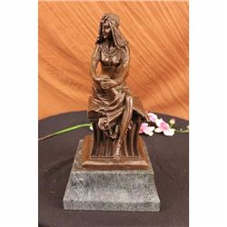 Large Signed~Chiparus~ Sitting Egyptian Nude Princess Bronze Marble Sculpture