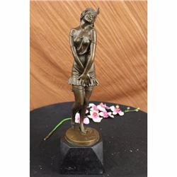 Signed~Bruno Zach~Seductive Flapper Actress Bronze Sculpture Marble Statue