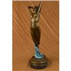 Image 1 : Signed Original Blue Patina Nude Female Leaping in Air Bronze Sculpture Statue