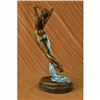 Image 4 : Signed Original Blue Patina Nude Female Leaping in Air Bronze Sculpture Statue