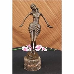 SEXY SEDUCTIVE NUDE GIRL BRONZE SCULPTURE SIGNED EROTIC ART DECO MARBLE FIGURE