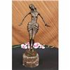 Image 1 : SEXY SEDUCTIVE NUDE GIRL BRONZE SCULPTURE SIGNED EROTIC ART DECO MARBLE FIGURE