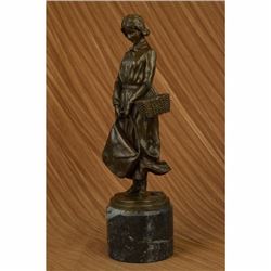 Art Deco Bronze Sculpture The School Girl by Alonzo Marble Base Figurine Gift