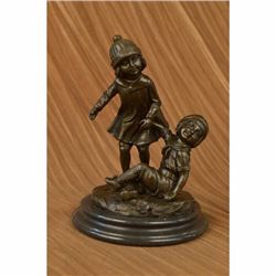 Art Deco European Bronze Children @ Play Bronze Sculpture Marble Base Figurine