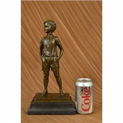 Signed Preiss Young Boy School Boy Bow Tie Bronze Sculpture Marble Statue Figure