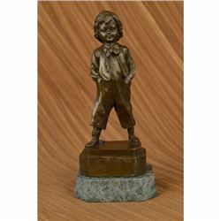 Bronze Collector Edition Buhner Signed Art Sculpture Young School Boy Statue