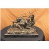 Image 1 : Large 40 Lbs Carl Kauba Lion Attacking Moose Bronze Marble Sculpture Statue