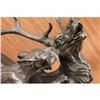 Image 5 : Large 40 Lbs Carl Kauba Lion Attacking Moose Bronze Marble Sculpture Statue